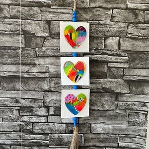 Wall Decor 3 Heart Abstract Handmade made with Wood